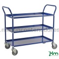 Chariot de transport blanc avec 3 plateaux et frein 1070x585x940 mm