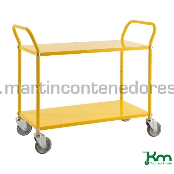 Chariot de transport jaune avec 2 plateaux et frein 1080x480x940 mm