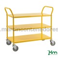 Carrinho de coleta amarelo com 3 prateleiras e freio 1080x480x940 mm