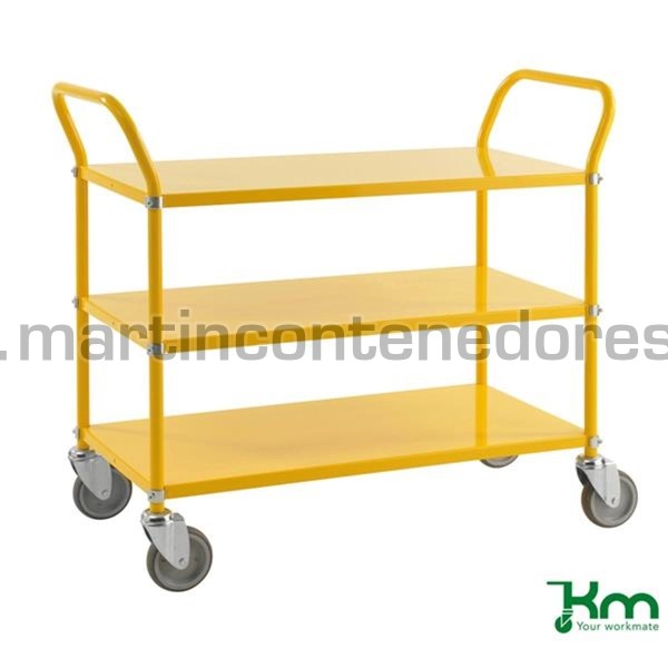 Carrinho de coleta amarelo com 3 prateleiras 1080x480x940 mm