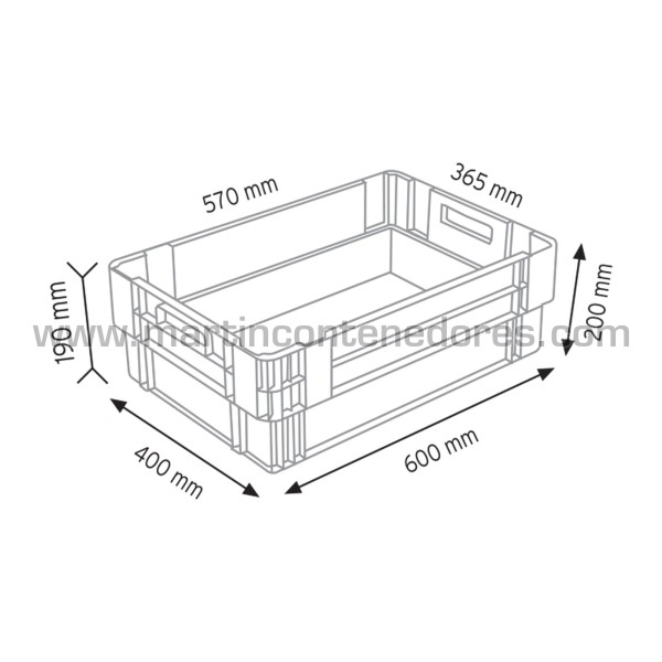 Caja plástica semi-encajable 600x400x200/190 mm