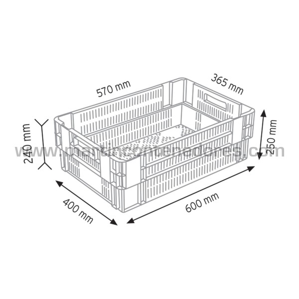 Plastic box half-nestable perforated 600x400x250 mm