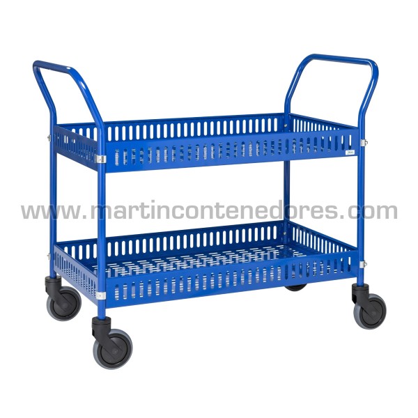 Carrinho de servir azul com 2 cestas e freio 1130x550x940 mm