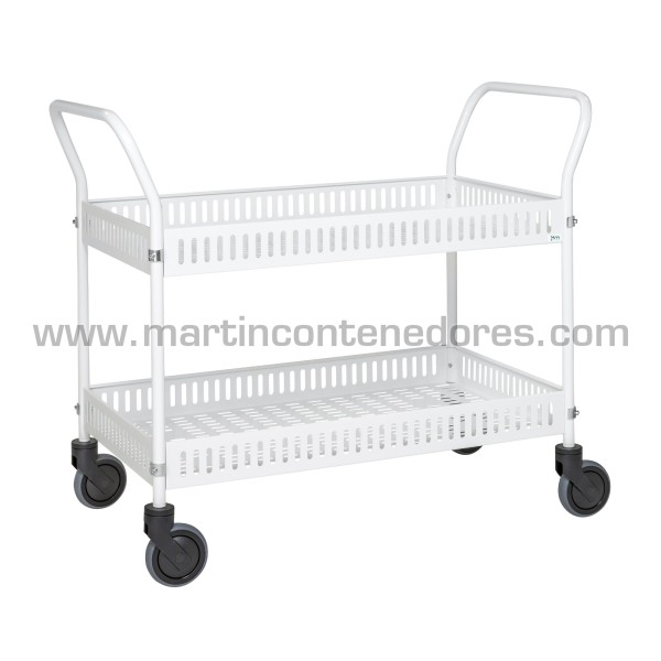 Carrinho de servir branco com 2 cestas e freio 1130x550x940 mm