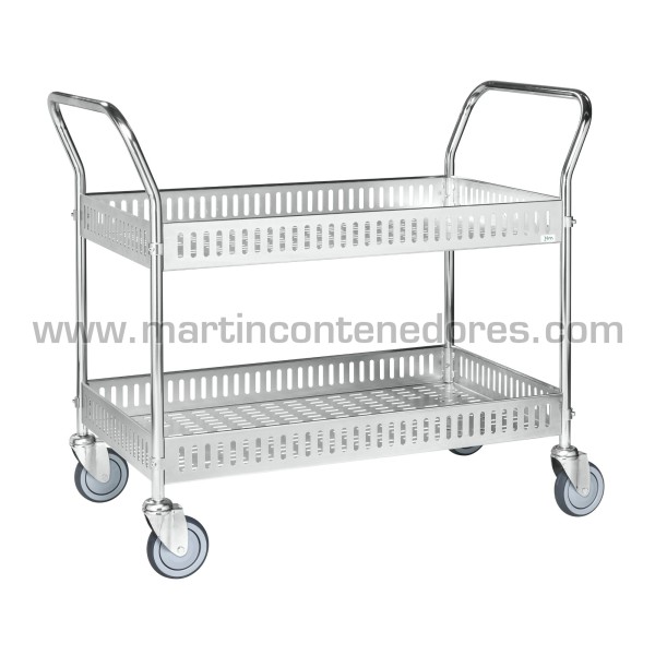 Carro de servicio galvanizado con 2 cestas y freno 1130x550x940 mm