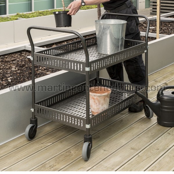 Chariot de service gris anthracite avec 2 paniers et frein 1130x550x940 mm