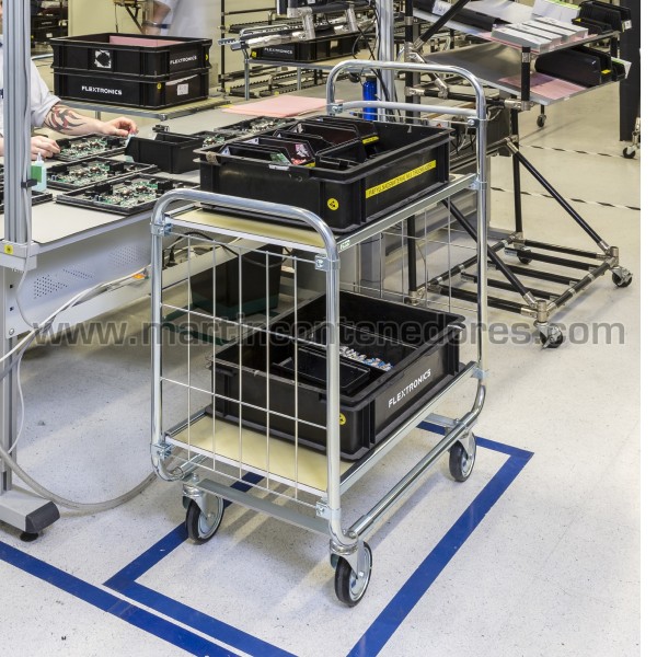 Trolley with 2 adjustable shelves ESD with brakes 1195x470x1120 mm