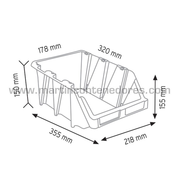Gaveta plástica 355x218x155 mm