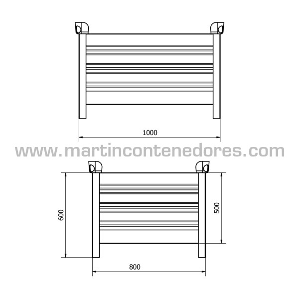 Contenedor de chapa 1000x800x600/500 mm