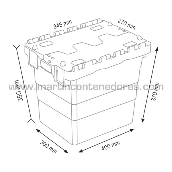 Bac emboitable avec couvercle 400x300x370/350 mm