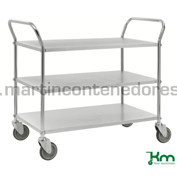 Carro de servicio galvanizado con 3 estantes blancas 1080x480x940 mm