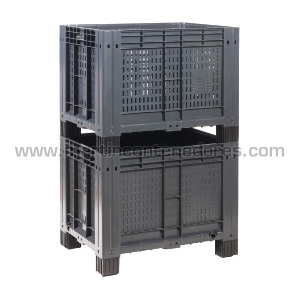 Perforated plastic pallet box 800x600x630/530 mm 4 feet